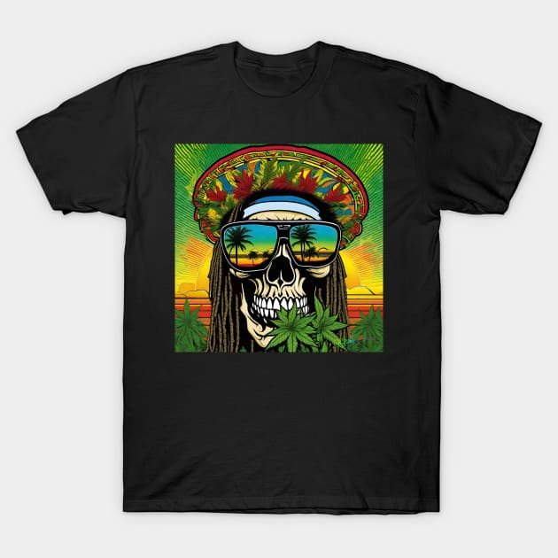 Reggae Music - Jamaican Stoner Skull 28 T-Shirt by Benito Del Ray